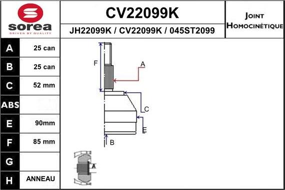 EAI CV22099K - Birləşmə dəsti, ötürücü val furqanavto.az