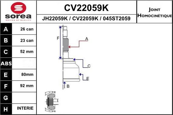 EAI CV22059K - Birləşmə dəsti, ötürücü val furqanavto.az