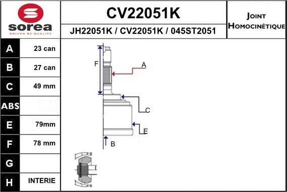 EAI CV22051K - Birləşmə dəsti, ötürücü val furqanavto.az