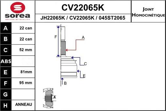 EAI CV22065K - Birləşmə dəsti, ötürücü val furqanavto.az