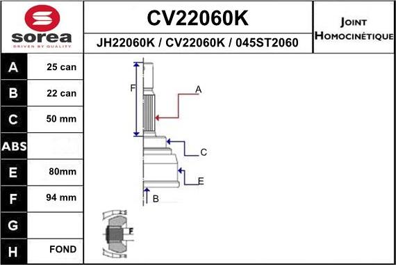 EAI CV22060K - Birləşmə dəsti, ötürücü val furqanavto.az