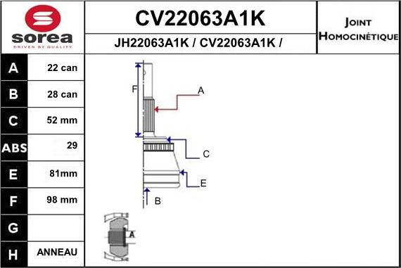 EAI CV22063A1K - Birləşmə dəsti, ötürücü val furqanavto.az