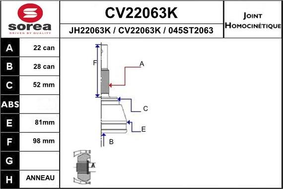 EAI CV22063K - Birləşmə dəsti, ötürücü val furqanavto.az