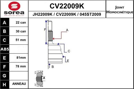 EAI CV22009K - Birləşmə dəsti, ötürücü val furqanavto.az