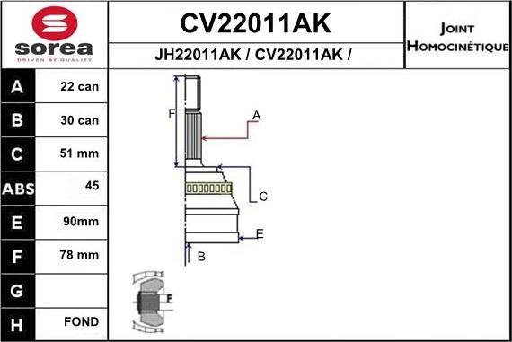 EAI CV22011AK - Birləşmə dəsti, ötürücü val furqanavto.az