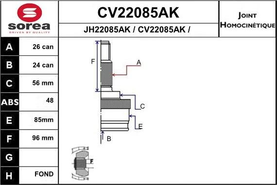 EAI CV22085AK - Birləşmə dəsti, ötürücü val furqanavto.az