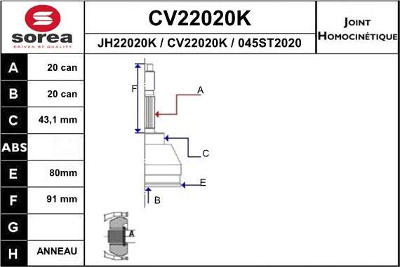 EAI CV22020K - Birləşmə dəsti, ötürücü val furqanavto.az