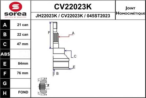 EAI CV22023K - Birləşmə dəsti, ötürücü val furqanavto.az