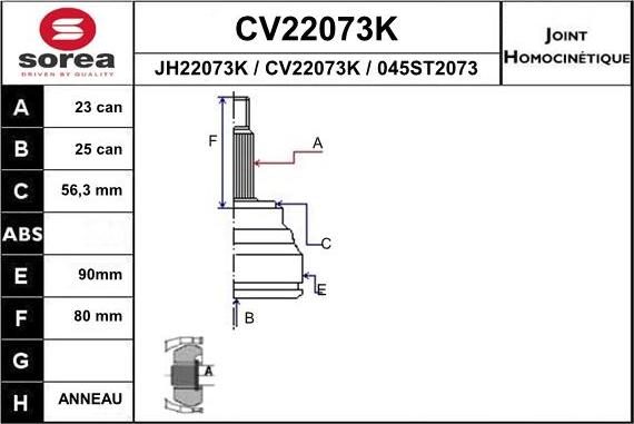 EAI CV22073K - Birləşmə dəsti, ötürücü val furqanavto.az