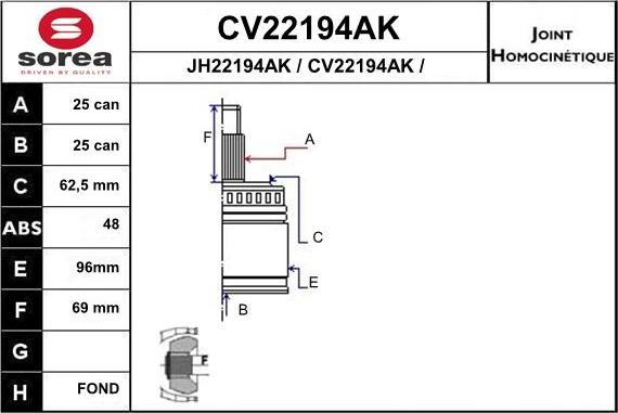 EAI CV22194AK - Birləşmə dəsti, ötürücü val furqanavto.az