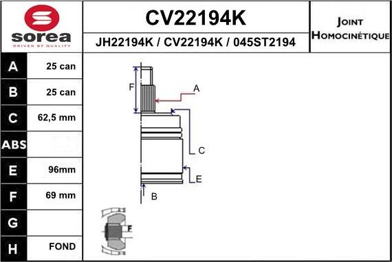 EAI CV22194K - Birləşmə dəsti, ötürücü val furqanavto.az