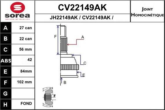 EAI CV22149AK - Birləşmə dəsti, ötürücü val furqanavto.az