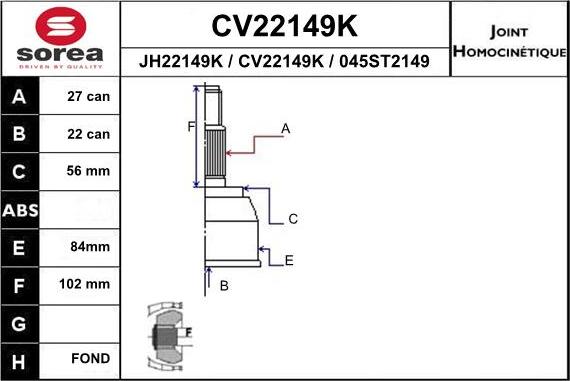 EAI CV22149K - Birləşmə dəsti, ötürücü val furqanavto.az