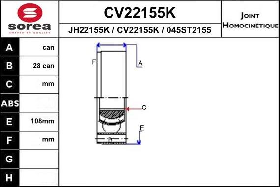 EAI CV22155K - Birləşmə dəsti, ötürücü val furqanavto.az