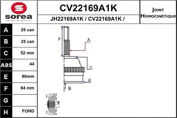 EAI CV22169A1K - Birləşmə dəsti, ötürücü val furqanavto.az