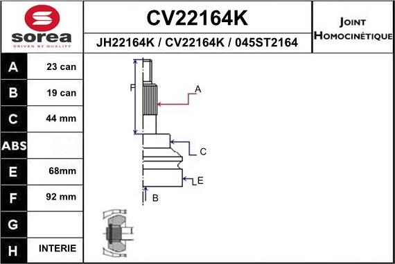 EAI CV22164K - Birləşmə dəsti, ötürücü val furqanavto.az