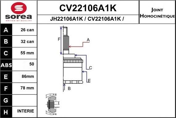 EAI CV22106A1K - Birləşmə dəsti, ötürücü val furqanavto.az