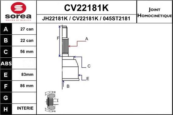 EAI CV22181K - Birləşmə dəsti, ötürücü val furqanavto.az