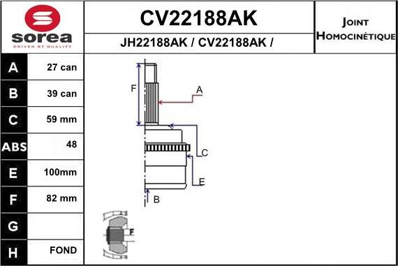 EAI CV22188AK - Birləşmə dəsti, ötürücü val furqanavto.az