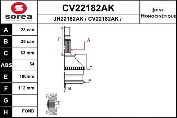 EAI CV22182AK - Birləşmə dəsti, ötürücü val furqanavto.az