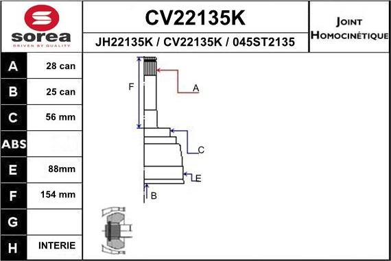 EAI CV22135K - Birləşmə dəsti, ötürücü val furqanavto.az