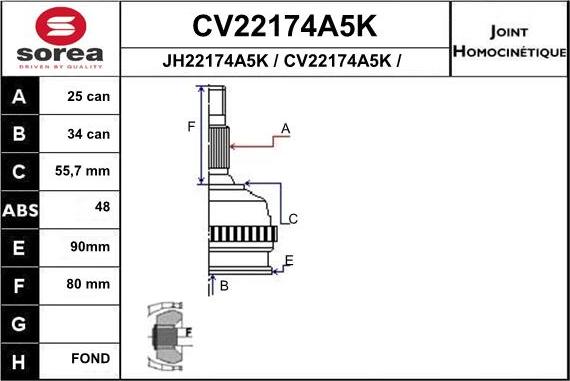 EAI CV22174A5K - Birləşmə dəsti, ötürücü val furqanavto.az