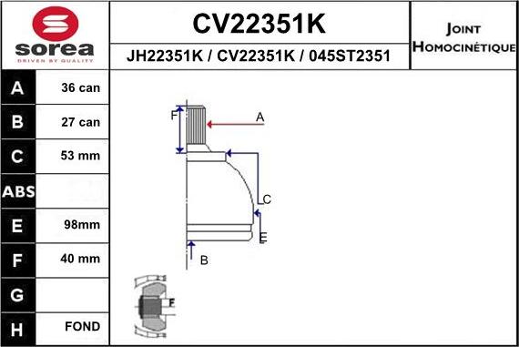 EAI CV22351K - Birləşmə dəsti, ötürücü val furqanavto.az