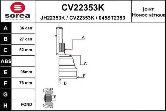 EAI CV22353K - Birləşmə dəsti, ötürücü val furqanavto.az