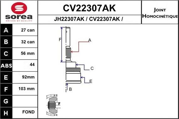 EAI CV22307AK - Birləşmə dəsti, ötürücü val furqanavto.az