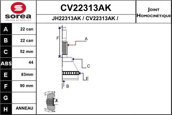 EAI CV22313AK - Birləşmə dəsti, ötürücü val furqanavto.az