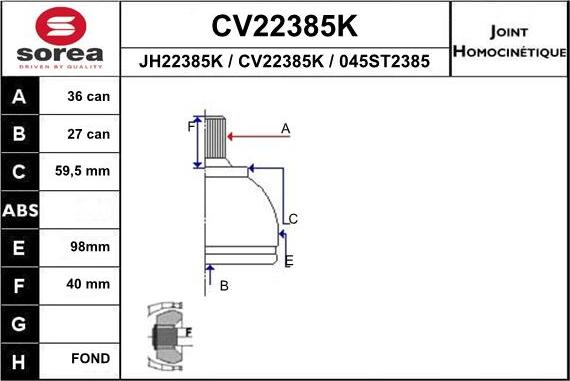EAI CV22385K - Birləşmə dəsti, ötürücü val furqanavto.az