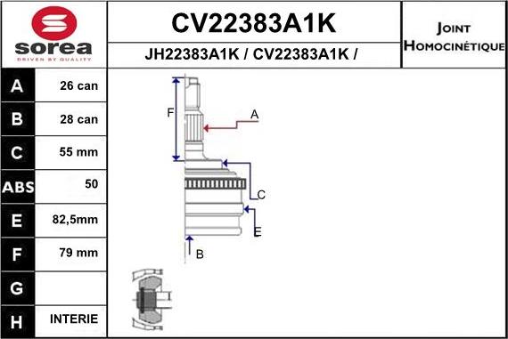 EAI CV22383A1K - Birləşmə dəsti, ötürücü val furqanavto.az