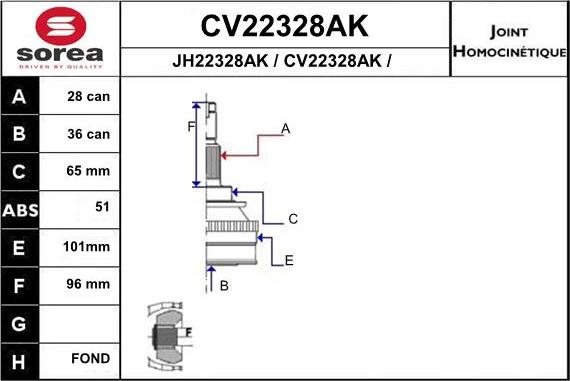 EAI CV22328AK - Birləşmə dəsti, ötürücü val furqanavto.az
