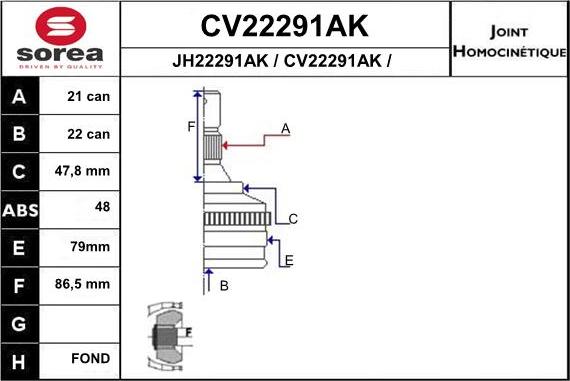 EAI CV22291AK - Birləşmə dəsti, ötürücü val furqanavto.az