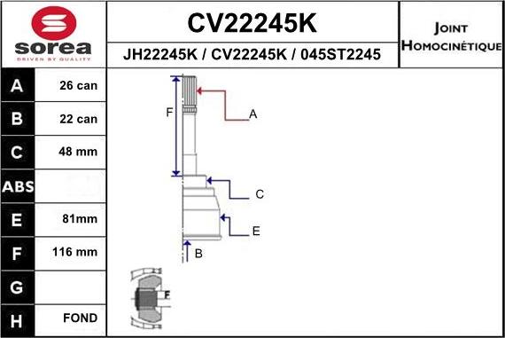EAI CV22245K - Birləşmə dəsti, ötürücü val furqanavto.az