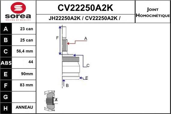 EAI CV22250A2K - Birləşmə dəsti, ötürücü val furqanavto.az