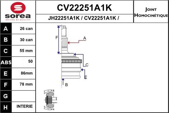 EAI CV22251A1K - Birləşmə dəsti, ötürücü val furqanavto.az