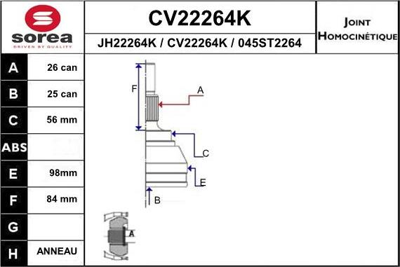 EAI CV22264K - Birləşmə dəsti, ötürücü val furqanavto.az