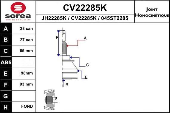EAI CV22285K - Birləşmə dəsti, ötürücü val furqanavto.az