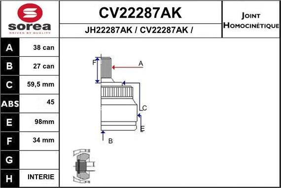 EAI CV22287AK - Birləşmə dəsti, ötürücü val furqanavto.az