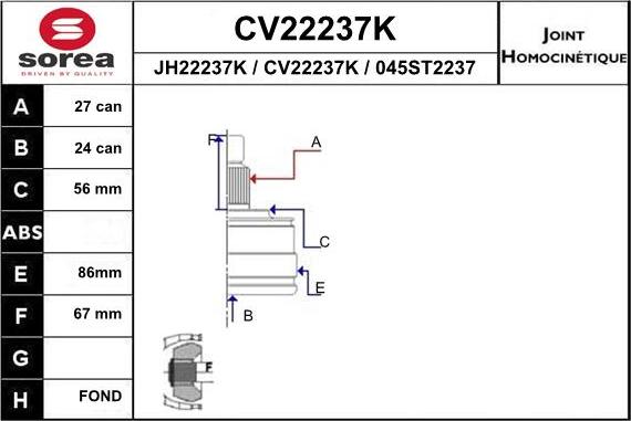 EAI CV22237K - Birləşmə dəsti, ötürücü val furqanavto.az