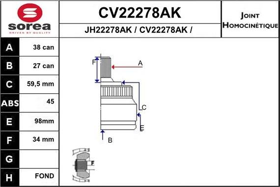 EAI CV22278AK - Birləşmə dəsti, ötürücü val furqanavto.az