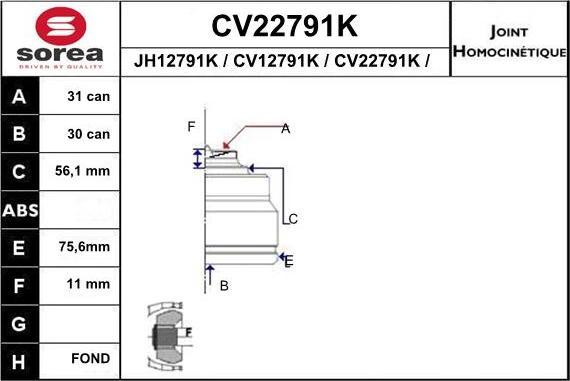 EAI CV22791K - Birləşmə dəsti, ötürücü val furqanavto.az