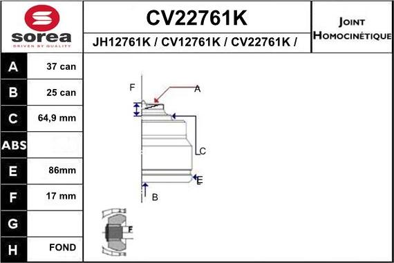 EAI CV22761K - Birləşmə dəsti, ötürücü val furqanavto.az