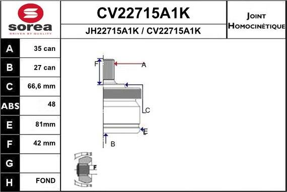 EAI CV22715A1K - Birləşmə dəsti, ötürücü val furqanavto.az