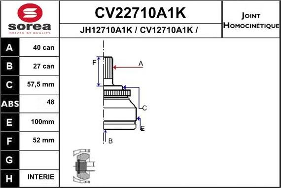 EAI CV22710A1K - Birləşmə dəsti, ötürücü val furqanavto.az