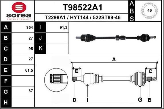 EAI T98522A1 - Sürücü mili www.furqanavto.az