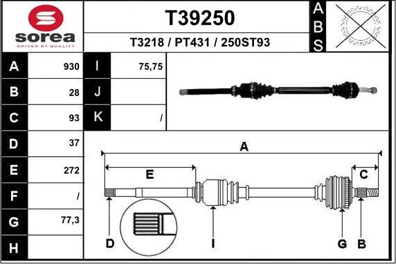 EAI T39250 - Sürücü mili furqanavto.az