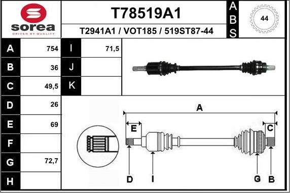 EAI T78519A1 - Sürücü mili furqanavto.az