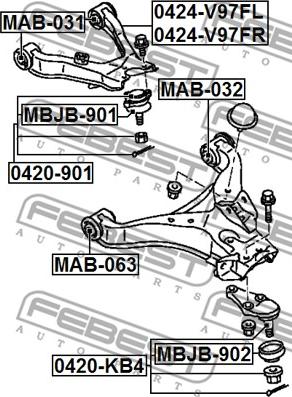 Febest 0424-V97FL - Yolun idarəedici qolu furqanavto.az